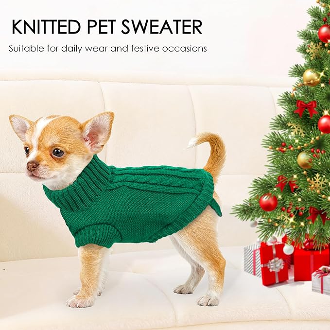 2 Pack Small Dog Sweaters Dog Christmas Sweater Turtleneck Knit Winter Warm Pullover Clothing Pet Cat Cold Weather Outfits for Small Dogs, Green and Purple, Large