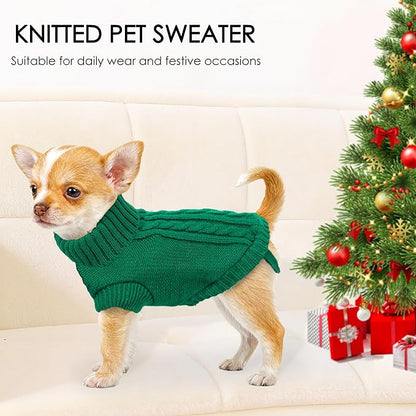 2 Pack Small Dog Sweaters Dog Christmas Sweater Turtleneck Knit Winter Warm Pullover Clothing Pet Cat Cold Weather Outfits for Small Dogs, Green and Purple, Large