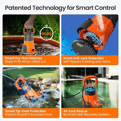 1/4 HP Submersible Utility Water Pump, 2160 GPH High Flow, Portable Sump Pump with Auto Water Sensor for Pool, Flooded Basement, Hot Tub, Pond Draining