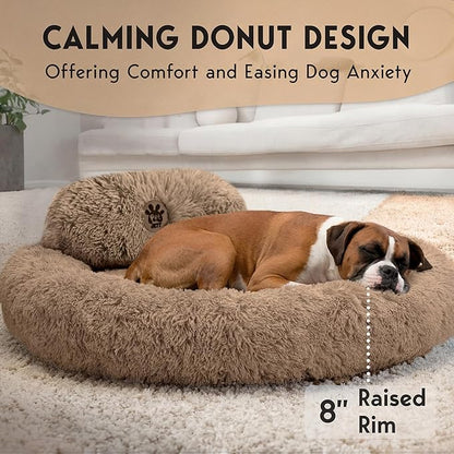 PetJett XL Dog Bed for Large Sized Dog - 45'' Extra Large Dog Bed, Anti-Slip & Washable Super Soft Round Donut Bed, Fluffy Faux Fur Anti-Anxiety Premium Comfort Pet Bed, Fits Dogs up to 120 lbs
