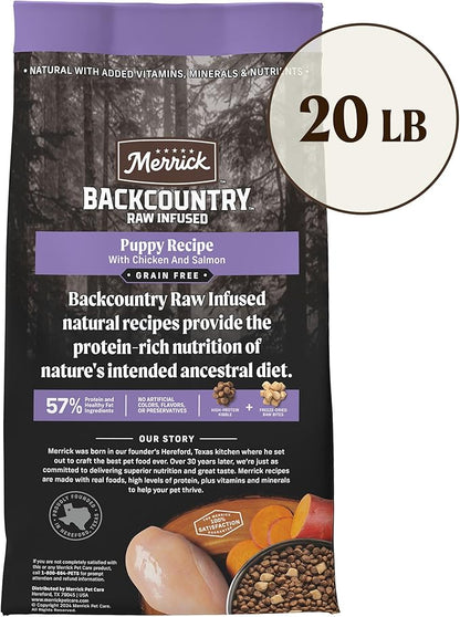 Merrick Backcountry Grain Free Dry Puppy Dog Food, Kibble with Freeze Dried Raw Pieces, Chicken Recipe - 20.0 lb. Bag