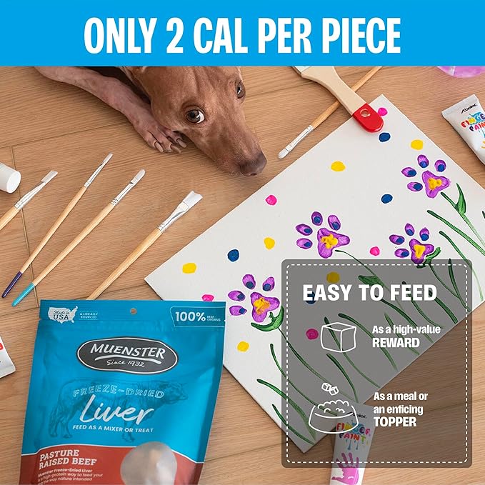Muenster Freeze Dried Beef Liver Bites - Dog Treats, Mixer or Topper (16oz) - One Ingredient