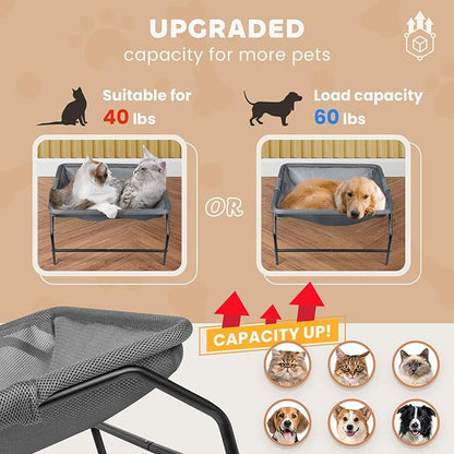 JUNSPOW Large Cat Hammock Bed - Free-Standing Square Pet Sleeping Bed, Detachable, Easy Assembly for Indoor/Outdoor Use (Gray)