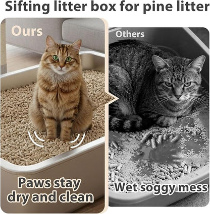 2 Pack Stainless Steel Sifting Litter Box for Pine Pellets,Sifting Cat Litter Box for Wood Pellets,Extra Large Sifter Litter Pan System with Litte Liners and Scoop-20 ''Lx 13.8''W x 6''H
