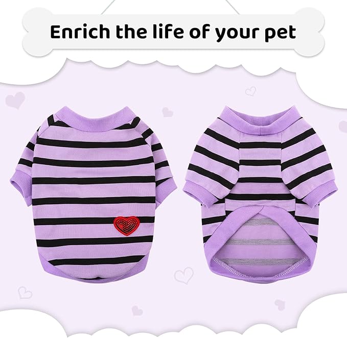 Dog Shirts for Small Dogs, Striped T-Shirts Dog Vest Pet Apparel Tee Shirts Spring Summer Suitable for Small and Medium Large Pets French Bulldog Bichon, Purple XS