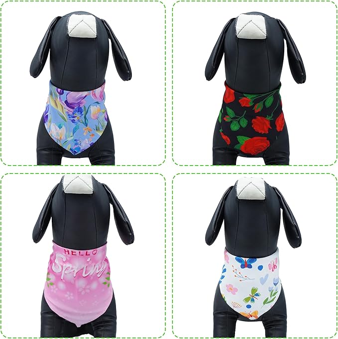 7 Pcs Spring Dog Bandanas for Small Medium Dogs Breed 25 Inch Summer Flowers Dog Bandana Adjustable Large Hemming Seam Edge Scarves Grooming M