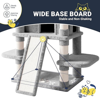 Allewie 82 Inches Large Cat Tree/House/XXL Tall Cat Towers for Big Feline/Scratching Post/Multi-Level Large Kitty Climbing Tree with Condo/Light Grey