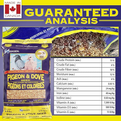 Hagen Pigeon & Dove Seed - Original Formula Bird Food, 6 lb Bag – Nutritionally Complete Seed Mix with Vitamins & Minerals – Wild & Captive Bird Diet – Insect-Resistant Air-Tight Packaging
