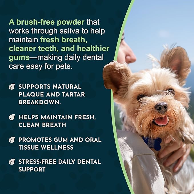 Animal Essentials Sea-Dent for Dog Teeth - Dental Powder for Dogs & Cats Teeth & Gums, Natural Oral Formula for Plaque & Tartar, Bad Breath Oral Freshener & Cleaner - 2.5 oz