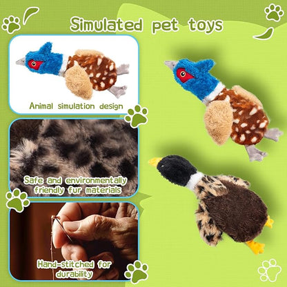 2-Pack Stuffing-Free Squeaky Dog Toys – Pheasant & Duck Plush (4 Squeakers Each) | Durable Hollow Body for Medium Dogs | No Stuffing, Safe & Mess-Free
