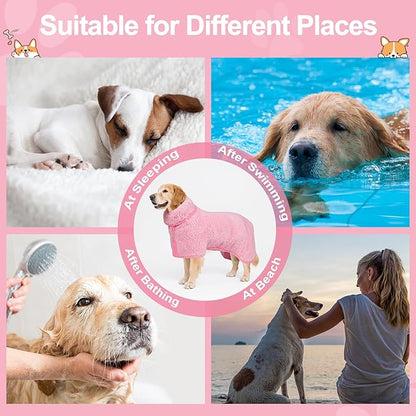 Bienbee Dog Bathrobe, Quick Drying Super Absorbent Dog Robes for After Bath, Warm Keeping Dogs Towel, Dogs Bath Supplies, Pink XL