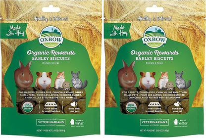 Oxbow Organic Rewards Barley and Hay Biscuit Treats for Rabbits, Guinea Pigs, Chinchillas, and Small Pets Green 2.64 Ounce (Pack of 2)