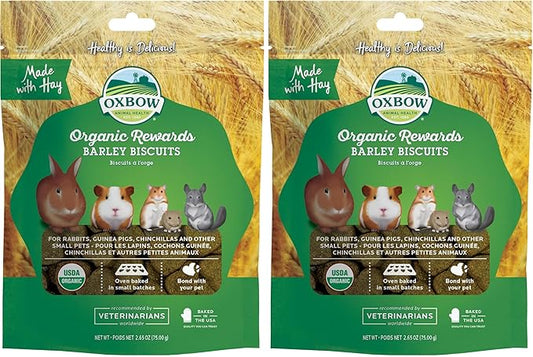 Oxbow Organic Rewards Barley and Hay Biscuit Treats for Rabbits, Guinea Pigs, Chinchillas, and Small Pets Green 2.64 Ounce (Pack of 2)