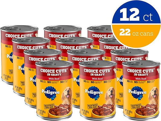 Pedigree Choice Cuts In Gravy Adult Canned Soft Wet Dog Food With Beef, 22 oz. Cans (12 Count, Pack of 1)