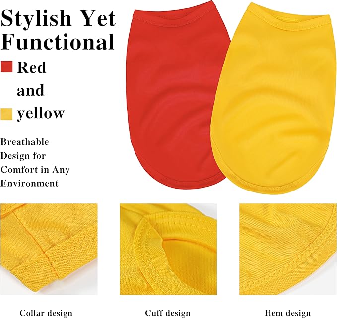 2 Pack Solid Color Dog Shirts - Lightweight, Quick Dry, Breathable Pet T-Shirts for Small to Large Dogs - Stretchy, Durable, Ideal for All Seasons and Holidays.Orange Red S