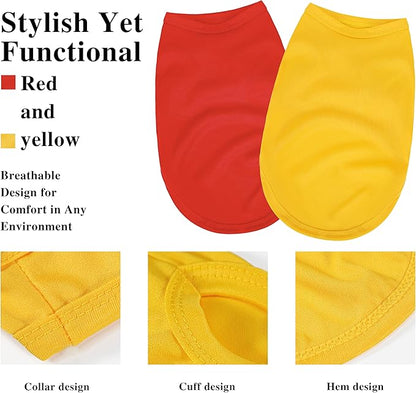 2 Pack Solid Color Dog Shirts - Lightweight, Quick Dry, Breathable Pet T-Shirts for Small to Large Dogs - Stretchy, Durable, Ideal for All Seasons and Holidays.Orange Red S