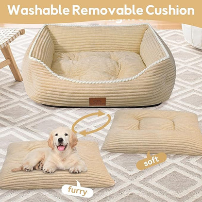 Zerbuger Rectangle Cat Dog Bed for Large Medium Small Pets Indoor Outdoor Machine Washable Sleeping Sofa Non-Slip Bottom Soft Puppy Bed Durable Orthopedic Calming Pet Cuddler (Medium, Coffee)