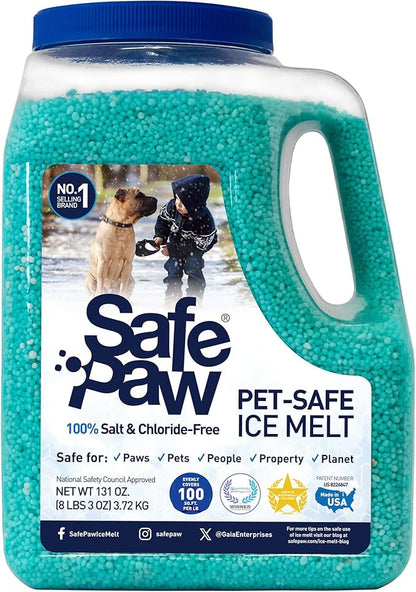Safe Paw Pet-Safe Snow and Ice Melt, Salt- and Chloride-Free Melter, 8 lbs - Outdoor Winter Melting Deicer for Driveway, Concrete, Sidewalk, Metal, Wood Deck, and Brick Surfaces
