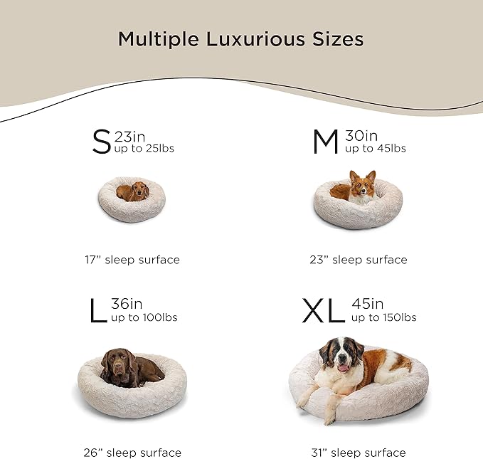 Best Friends by Sheri The Original Calming Donut Dog Bed for Medium Dogs up to 45 lbs, Lux Faux Fur, Oyster, Medium, 30" x 30"