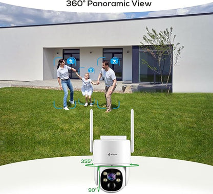 Kittyhok Solar Security Cameras Wireless Outdoor, 360° Pan & Tilt Home Security Camera, No Subscription, 2K Clarity, Color Night Vision, WiFi6 NVR with 64GB microSD Card, Local Storage, 5G & 2.4G WiFi