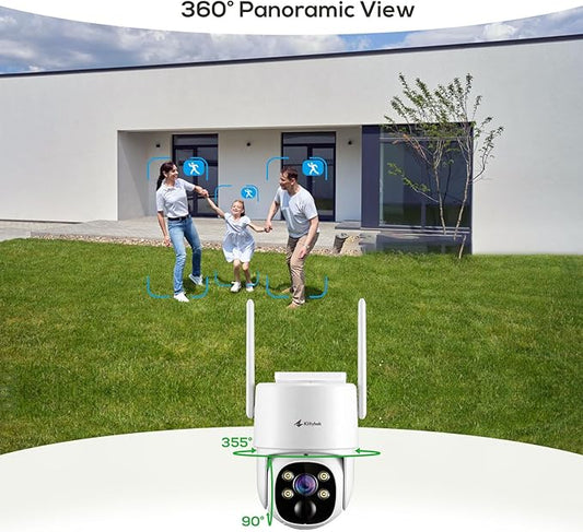 Kittyhok Solar Security Cameras Wireless Outdoor, 360° Pan & Tilt Home Security Camera, No Subscription, 2K Clarity, Color Night Vision, WiFi6 NVR with 64GB microSD Card, Local Storage, 5G & 2.4G WiFi