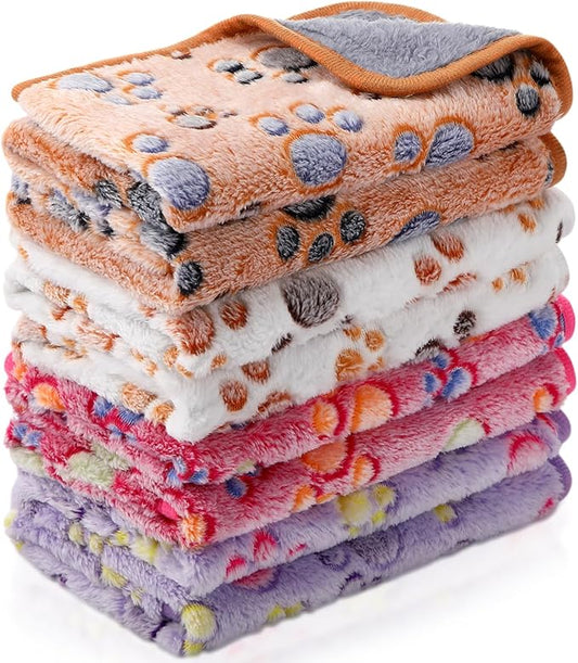 Reginary 4 Pcs Waterproof Guinea Pig Blankets Washable Small Animal Fleece Bedding Guinea Pig Cage Liners Reusable Training Pads Pet Pee Pad Sleep Mat for Hamster(Paw Print,28 x 56 Inch)