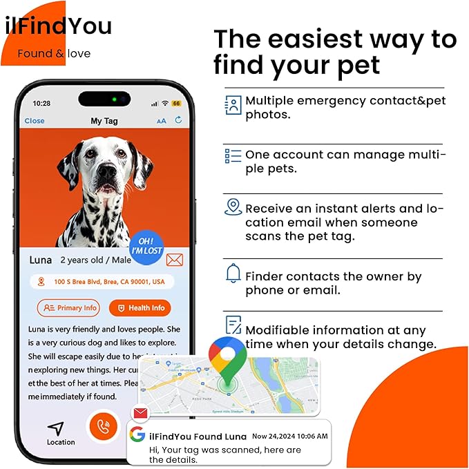 AirTag Dog Collar for Large Dogs, IP68 Waterproof Air Tag Dog Collar with Apple AirTag Holder, Reflective, Padded Lining, QR Code Personalized Dog Tags(Red, Large)