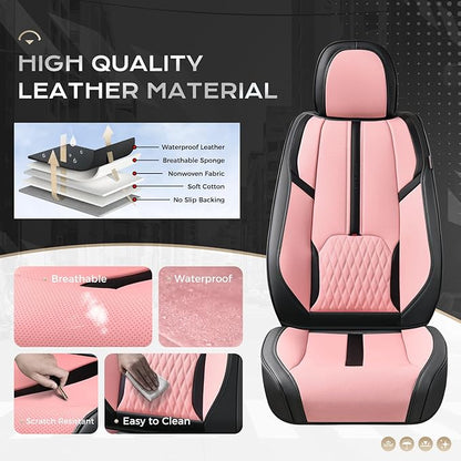 Coverado Seat Covers for Cars, Automotive Seat Covers for Front Seat, Leather Car Seat Covers, Waterproof Car Seat Protector, Universal Car Seat Cushions Fit for Most Cars SUV Trucks (Black&Pink)