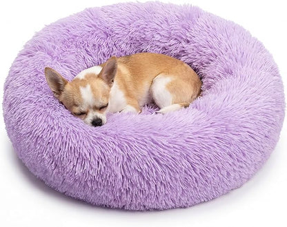 Tiny Dog Bed 15 Inch for Extra Small Dogs,Washable Puppy Bed,Soft Faux Fur Calming Donut Bed for Chihuahua Yorkie Maltese Pomeranian,Purple