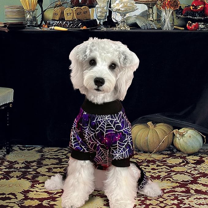 XPUDAC Halloween Dog Pajamas for Small Medium Dogs Spider Puppy Costume Soft Pet Clothes Outfit Cat Jumpsuits, Medium