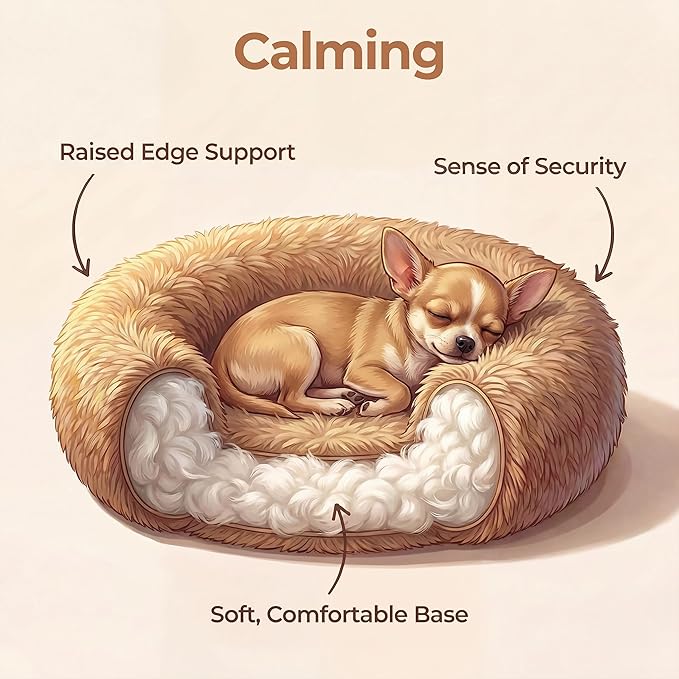 Tiny Dog Bed 15 Inch for Extra Small Dogs,Washable Puppy Bed,Soft Faux Fur Calming Donut Bed for Chihuahua Yorkie Maltese Pomeranian,Brown