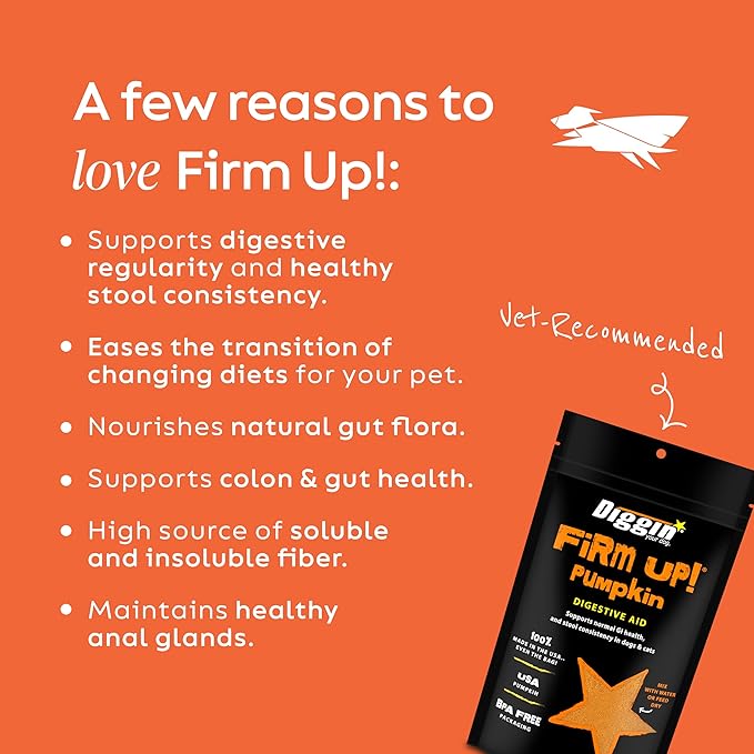 Diggin' Your Dog Firm Up! Pumpkin Bundle – Fiber Supplement with Pumpkin & Apple Fiber for Cat & Dog Digestive Support – Made in USA, 8oz