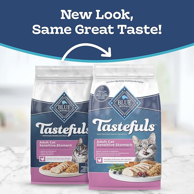 Blue Buffalo Tastefuls Adult Dry Cat Food Sensitive Stomach Formula, Made in the USA with Natural Ingredients, Chicken Recipe, 7-lb. Bag