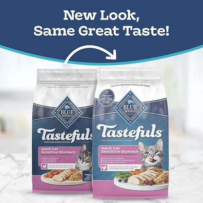 Blue Buffalo Tastefuls Natural Dry Food for Adult Cats, Sensitive Stomach, Chicken & Brown Rice Recipe, 15-lb Bag