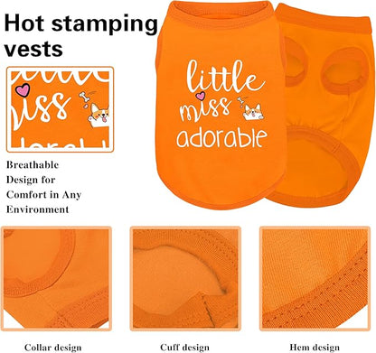 Cotton Dog Shirt with 'Little Miss Adorable' Corgi Head Print, Soft & Breathable Pet Apparel for Small, Medium, and Large Dogs, All-Season Sleeveless Vest, Cute and Comfortable Dog Outfit.Orange 2XL