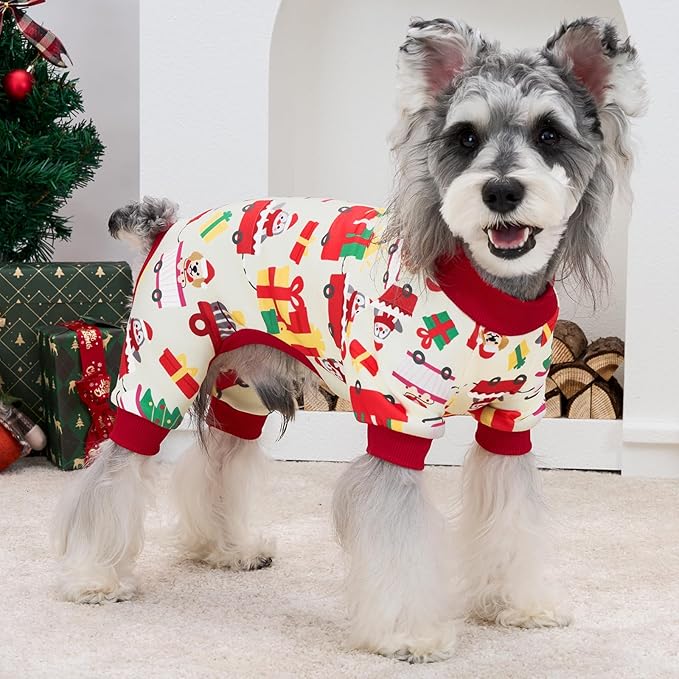 XPUDAC Dog Christmas Pajamas Soft Puppy Outfits for Small Medium Dogs Pet Clothes Pjs Doggie Bodysuit Cat Christmas Apparel, Yellow, 2XL