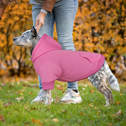 Dog Sweaters for Large Dogs,Dog Hoodie Sweater Solid Soft Brushed Fleece Pet Clothes Pet Hoodie Sweatshirt with Pocket(Pink-XL)