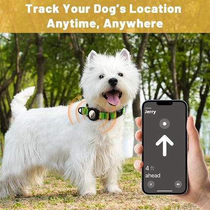 Taglory AirTag Dog Collar with Waterproof Holder for Small Dogs, Green, S | Reflective for Night Walks & Low-Light Safety, Track Your Pup Peace of Mind, Adjustable Soft Padded, No More Dangling Tags