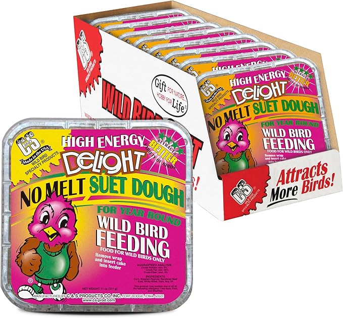 C&S High Energy Delight No Melt Suet Dough, Suet Cakes for Wild Birds Including Woodpeckers, Nuthatches, Chickadees and More, Pack of 8