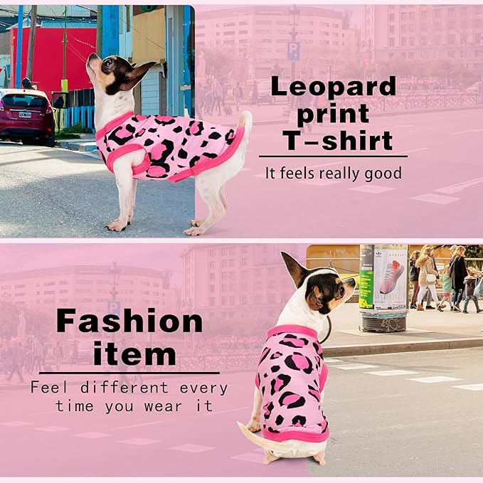 Adorable Pink Leopard Dog Shirt: Lightweight Polyester Cartoon Puppy Vest, Small Medium & Large Dog T-Shirt, Summer Pet Clothes, Cute Dog Apparel, Breathable Dog Tank Top XL