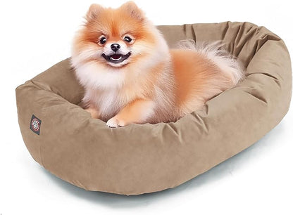 Majestic Pet Suede Shredded Memory Foam Mix Calming Dog Bed Washable - Cozy Soft Round Dog Bed with Spine for Head Support - Fluffy Donut Dog Bed, 24 Inch, Stone
