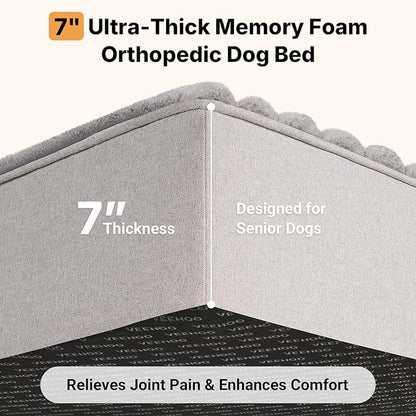 Veehoo Orthopedic Dog Bed for Large Senior Dogs, 7 Inch Thick XXL Memory Foam Dog Bed with L Shaped Bolsters, Orthopedic Pet Couch with Waterproof Liner & Removable Washable Cover, 52"x36"x7"