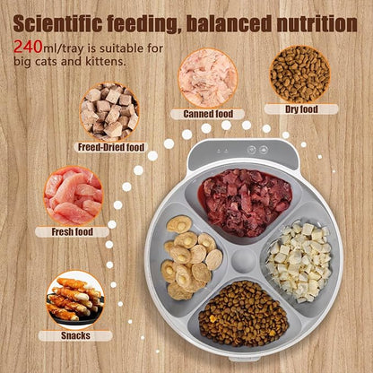 WiFi Automatic Wet Food Cat Feeder with App Control, Auto Refrigerated Wet Foods Feeder for Cats Dogs 4 Meal Timed Fresh Foods Dispenser with 2 Ice Packs for Kitty Puppy Automatic Cat Dog Food Bowl