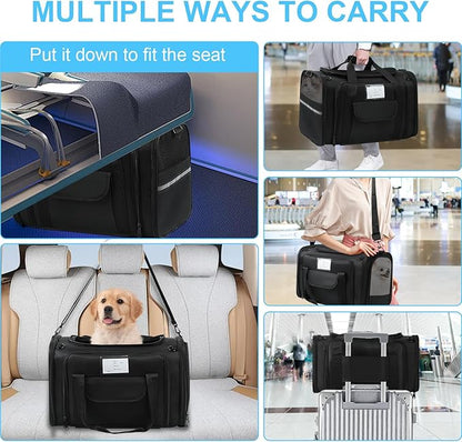 Pet Carrier Airline Approved, Expandable Pet Cat Carriers with Wheels for Dogs, Airline Approved Cat Dog Carrier, TSA Approved Pet Carrier In Cabin, Pet Dog Cat Carrier Soft, Cat Travel Carrier(Black)