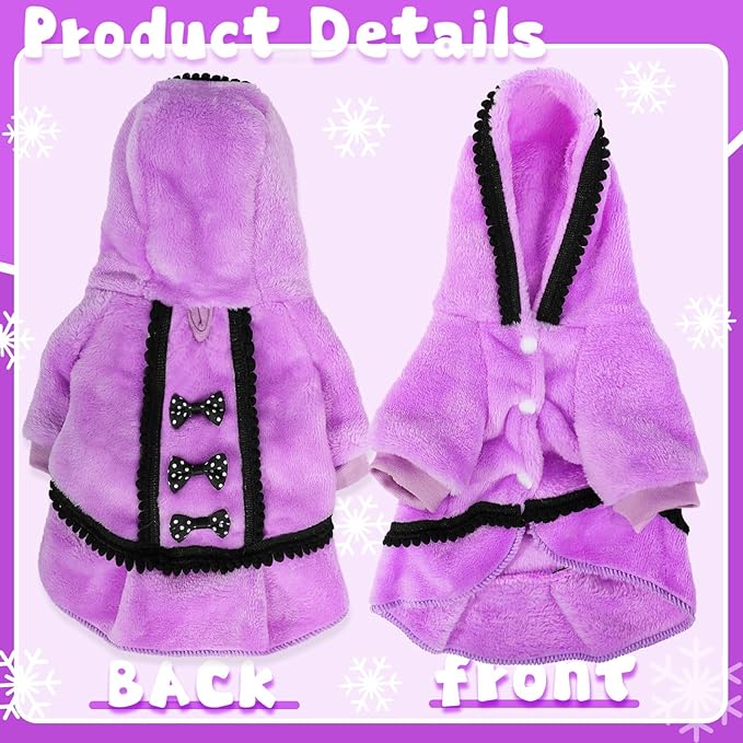 Winter Dog Dress for Small Dogs Girl Puppy Sweater Dog Sweaters Fleece Warm Puppy Dresses with Leash Hole Cute Pink Clothes Bowtie Chihuahua Sweaters Pet Doggie Oufit (Purple, Large)
