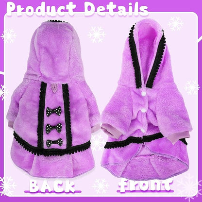 Winter Dog Dress for Small Dogs Girl Puppy Sweater Dog Sweaters Fleece Warm Puppy Dresses with Leash Hole Cute Pink Clothes Bowtie Chihuahua Sweaters Pet Doggie Oufit (Purple, Large)