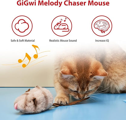 Gigwi Chirpy Cat Squeak Toy - Interactive Mouse Cat Toy with Melody Chaser for Kitten Play and Boredom Relief
