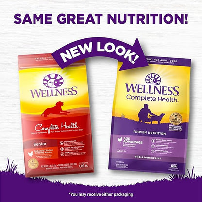 Wellness Complete Health Age Advantage Senior Dry Dog Food, Wholesome Grain Kibble, Natural, Chicken and Barley Recipe, 15 lb Bag