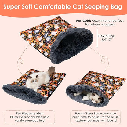 Cat Bed Cave Sleeping Bag, Cozy Soft Cat Bed, Pet Mat Self Warming Pad Sack for Cats