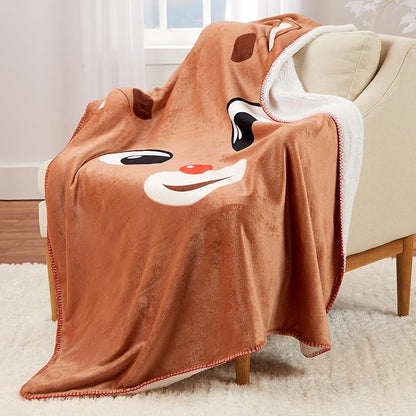 Rudolph The Red Nose Reindeer Holiday Christmas Kids Bedding Soft Plush Cozy Sherpa Blanket Throw, 46 in x 60 in, (Officially Licensed Product) by Franco